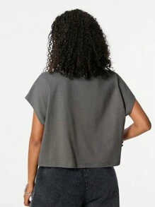 SHEIN EZwear Y2K Vintage Autoprint Kurz Crop Top, Ego Driven Person USA 85 HOLEN SIE SICH DEN RUHM - Grau - Übersicht 2