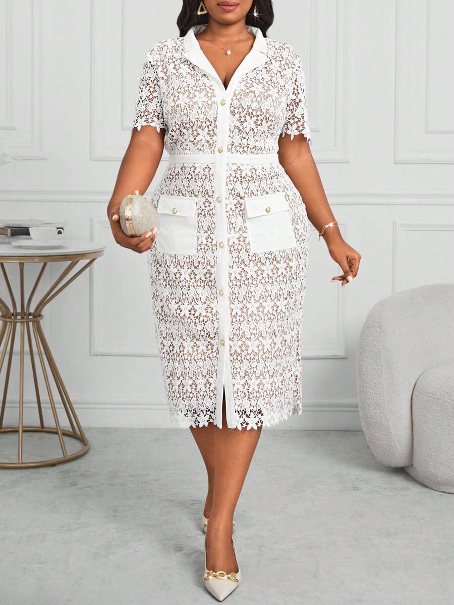 SHEIN Lady Váy lụa sữa trắng thanh lịch cho nữ ngoại cỡ, thích hợp đi làm và tiệc cưới - trắng - Xem 1