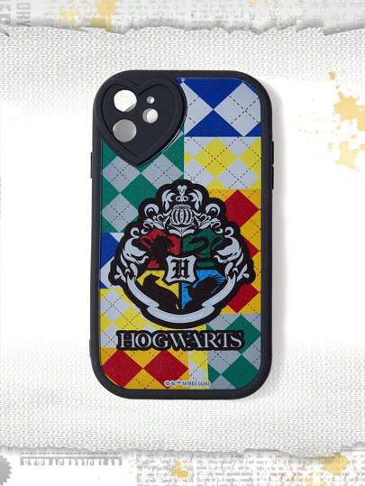Harry Potter | ROMWE 1 pièce Étui pour téléphone avec badge de l'école de Poudlard noir et motif géométrique