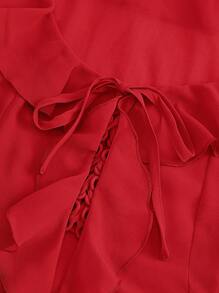 Firerie Women's Asymmetrical Lapel Collar Long Sleeve Shirt With Ruffle Hem For Spring/Summer - Red - View 7