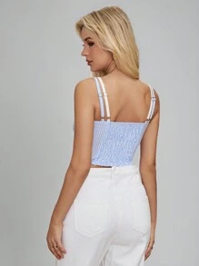 SHEIN Essnce 夏季時尚二合一藍白條紋可調式肩帶女用吊帶背心 - 黑色 - 查看 2