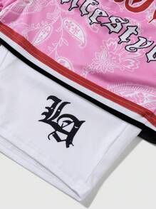 ROMWE MEN Street Life Men's 2 In 1 Letter Graphic Shorts, Suitable For Daily Wear In Spring And Summer, School - Pink - View 5