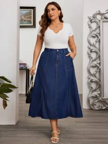 EMERY ROSE Plus High Waist Slant Pocket Denim Skirt