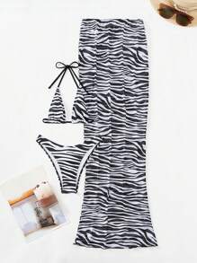 SHEIN Slayr 2025 Women 2pcs Bikini Set (Micro Triangle Cut) (Printed Random) Summer - Black and White - View 5