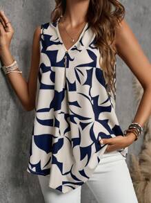 EMERY ROSE Women's Summer Sleeveless V-Neck Shirt With Geometric Pattern - Multicolor - View 5