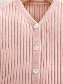 SHEIN Cute Baby Girl's Solid Color Sleeveless Knitted Dress And Cardigan Set, Fall/Winter - Pink - View 7