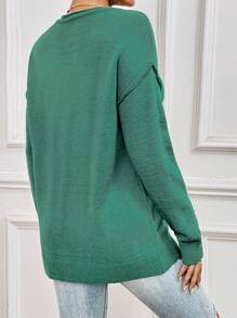 SHEIN LUNE Knitted Long Sleeve Alpaca Sweater With Gloves, Fall Winter - Green - View 2