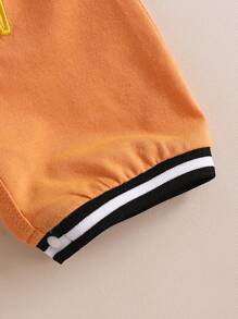 嬰兒男童服裝套裝，動物刺繡背帶褲和上衣，2件套 - 橘色 - 查看 6