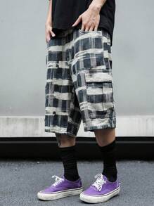 Manfinity EMRG 男式刷毛印花蓋口口袋側邊牛仔短褲