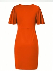 SHEIN Clasi 女款純色簡約日常短袖連衣裙 - 橘色 - 查看 2