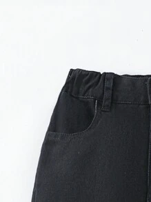 Young Boys' Simple Everyday Spiderweb Printed Jeans - Black - View 6