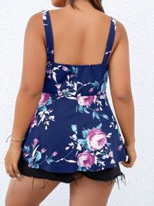Breezaya Camiseta de tirantes con estampado floral, con pliegues en la parte delantera para tallas grandes