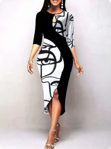SHEIN Lady Vestido de mujer con estampado abstracto a la moda - Negro - Ver 1