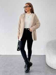 SHEIN PETITE Áo khoác nhung thường dành cho nữ - Lạc đà - Xem 3