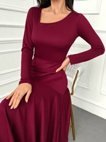 Modelyn Solid Asymmetrical Neck A-Line Dress For Holiday