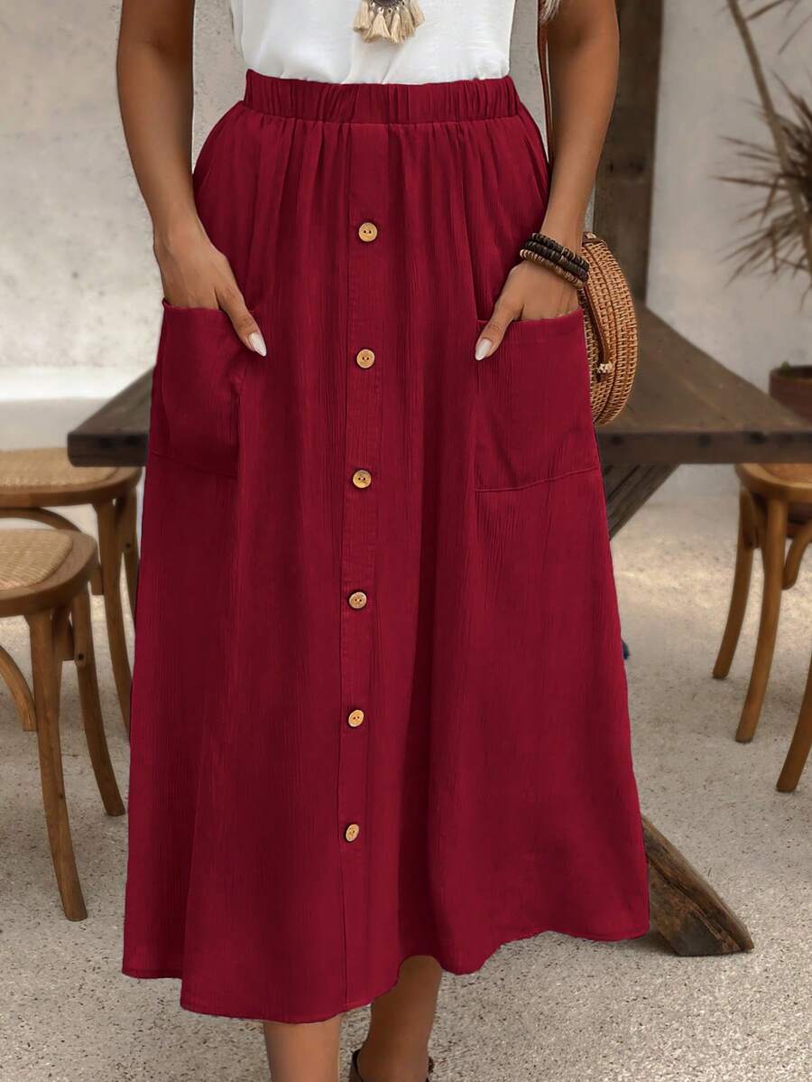 EMERY ROSE Váy thường ngày có túi đơn có dây lưng màu trơn dành cho nữ, mùa hè - Màu Đỏ Sâu - Xem 1