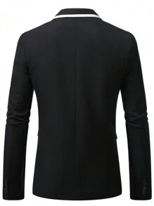 Manfinity Mode Blazer med enkel knapp för män med kontrasttrim - Svart - Visa 2