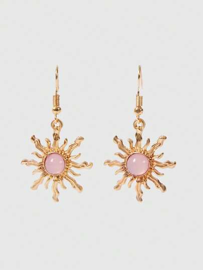 Fairycore Stylish Gold & Green Sun Shaped Earrings