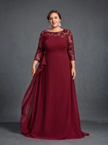 Plus Paneled Floral Sequin Chiffon Mother Of The Bride Dress