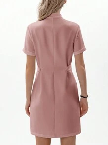 TaskEZ Women Scrubs  Uniform Button Front Hospital Nurse Scrub Dress Lab Coat Clothe - Pink - View 6