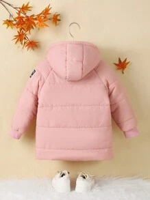 SHEIN Meninas da criança casual minimalista manga raglan solto contraste cor design falso bolso gola alta grossa à prova de vento quente jaqueta de inverno