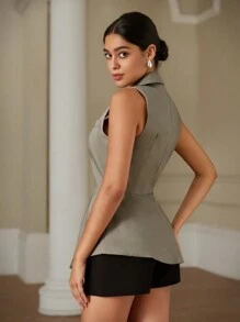 Aveloria Women's Fashion Noble Sleeveless Asymmetrical Single-Breasted Suit Vest - Light Grey - View 4