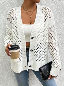 SHEIN LUNE Ladies' Simple Solid Color Daily Long Sleeve Cardigan - Beige - View 3