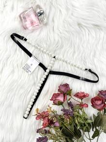 SpicyHot 1pc Faux Pearl Sexy Thong For Women Faux Pearl Accessories For Rave For Going Out - Black and White - View 5