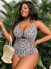 SHEIN Slayr CURVE 2025 新年派对动物印花加大码连体泳衣夏季 - 彩色 - 查看 5