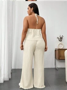Maweii Plus Size Solid Color Texture Spaghetti Strap Top And Pants Set