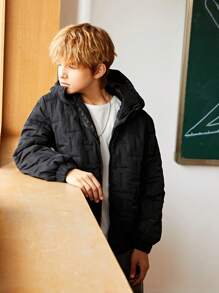 SHEIN Explorewe Lässiger, wattierter Mantel mit Kapuze und Stickerei für Teenager