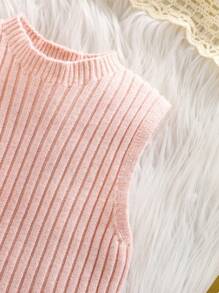 SHEIN Cute Baby Girl's Solid Color Sleeveless Knitted Dress And Cardigan Set, Fall/Winter - Pink - View 8