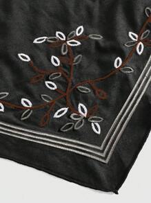 ROMWE Fairycore 女式夏季不對稱下擺褶皺領口領口露背背心，植物刺繡 - 黑色 - 查看 4