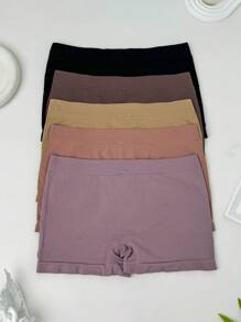 Women's Seamless Knitted Fabric Boyshorts Multicolor Plain Casual Underwear With Slight Stretch Comfort