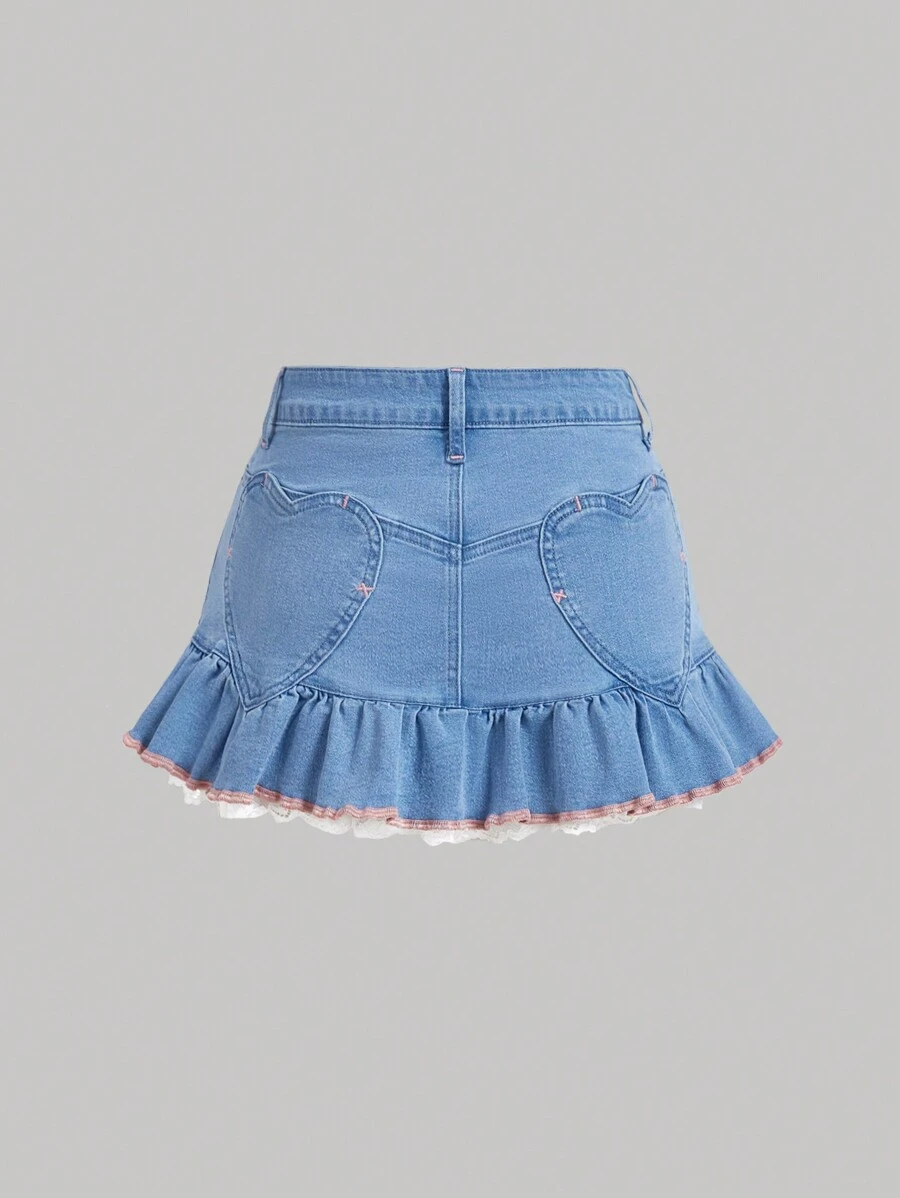 SHEIN MOD Váy Denim Ruffle Hem Đơn Giản Cho Mùa Hè - Rửa nhẹ - Xem 1