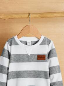 SHEIN Young Boy Striped Crewneck Sweatshirt With Regular Shoulders,In Fall/Winter - Multicolor - View 4