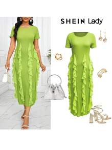 SHEIN Lady Teacher Dress Birthday Outfit Homecoming Dresses Olive Green   Summer Dress   Prom Dress  Women Dresses - Green - View 3