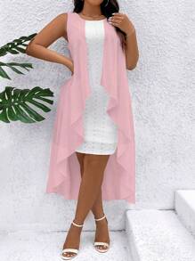 SHEIN Clasi Durchsichtiges ärmelloses Kleid in Große Größen Einfarbig mit offener Vorderseite, lässiger Urlaubsstil