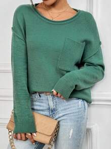 SHEIN LUNE Knitted Long Sleeve Alpaca Sweater With Gloves, Fall Winter - Green - View 5