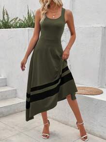 SHEIN LUNE Contrast Panel Racer Back A-Line Dress