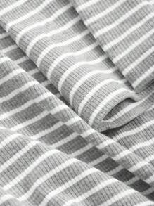 DAZY Striped Raglan Sleeve Loose Home Dress Pajama - Grey - View 7