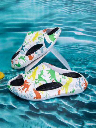 1 Pair Kids Boys' Comfortable, Fashionable, Cute Colorful Dinosaur Family Print Lightweight Casual EVA Soft Foam Slippers, Spring/Summer