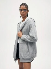 Maija Áo khoác nỉ dài tay có mũ trùm đầu quá khổ, áo hoodie màu xám dáng rộng vừa vặn cho mùa thu trở lại trường học - Màu Xám nhạt - Xem 7