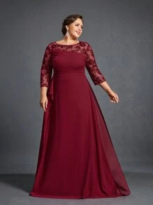 Plus Paneled Floral Sequin Chiffon Mother Of The Bride Dress