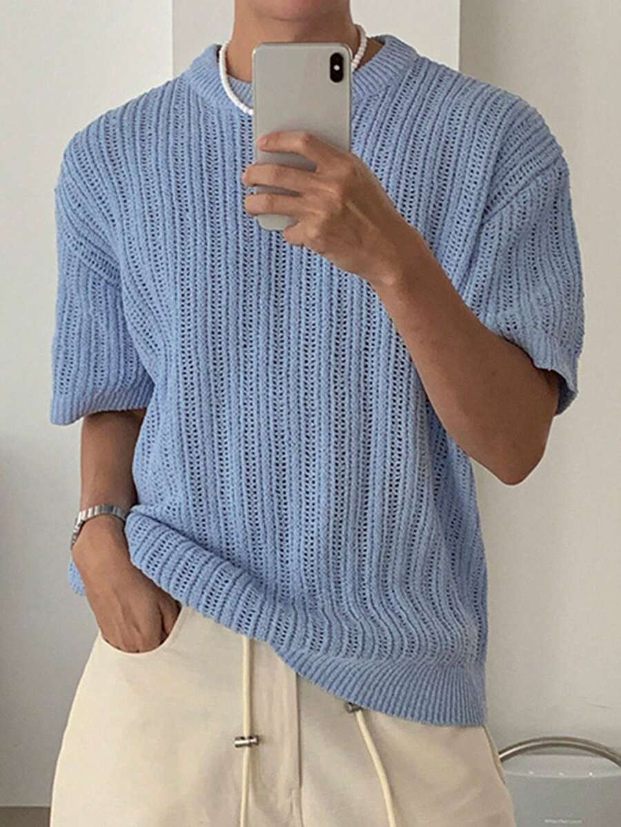 DAZY Men's Summer Solid Knitted Top Back To School - Blue - View 1