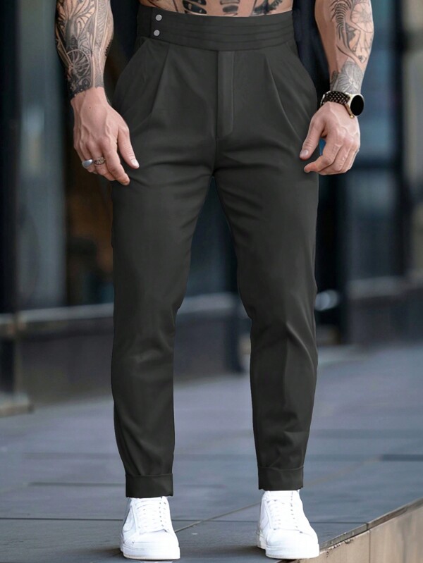 Manfinity Homme Pantalones casuales unicolor de color para hombres con botones y bolsillos