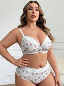 大码蕾丝钢圈时尚日常文胸和内裤内衣套装