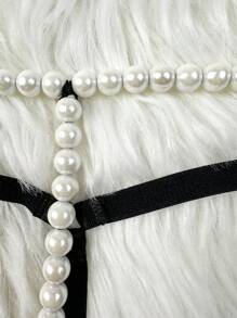 SpicyHot 1pc Faux Pearl Sexy Thong For Women Faux Pearl Accessories For Rave For Going Out - Black and White - View 6