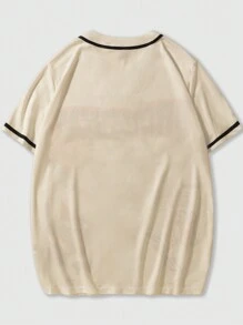 ROMWE MEN Prep 男士籃球&口號圖案對比邊緣襯衫 - 彩色 - 查看 2