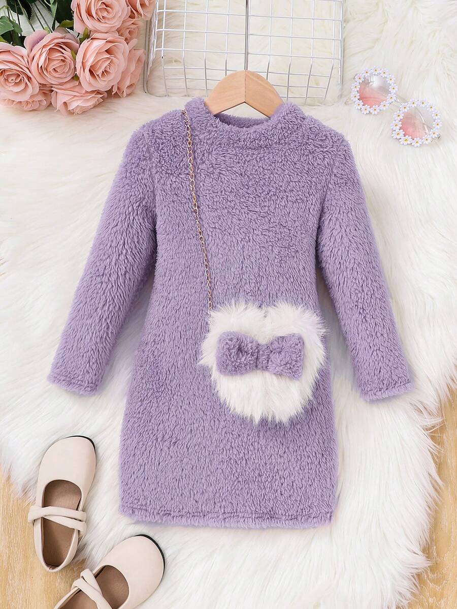 SHEIN Leap Crew Váy len dệt kim hai mặt màu trơn dành cho người yêu thời trang dành cho các cô gái trẻ với túi đeo chéo - Màu tím - Xem 1